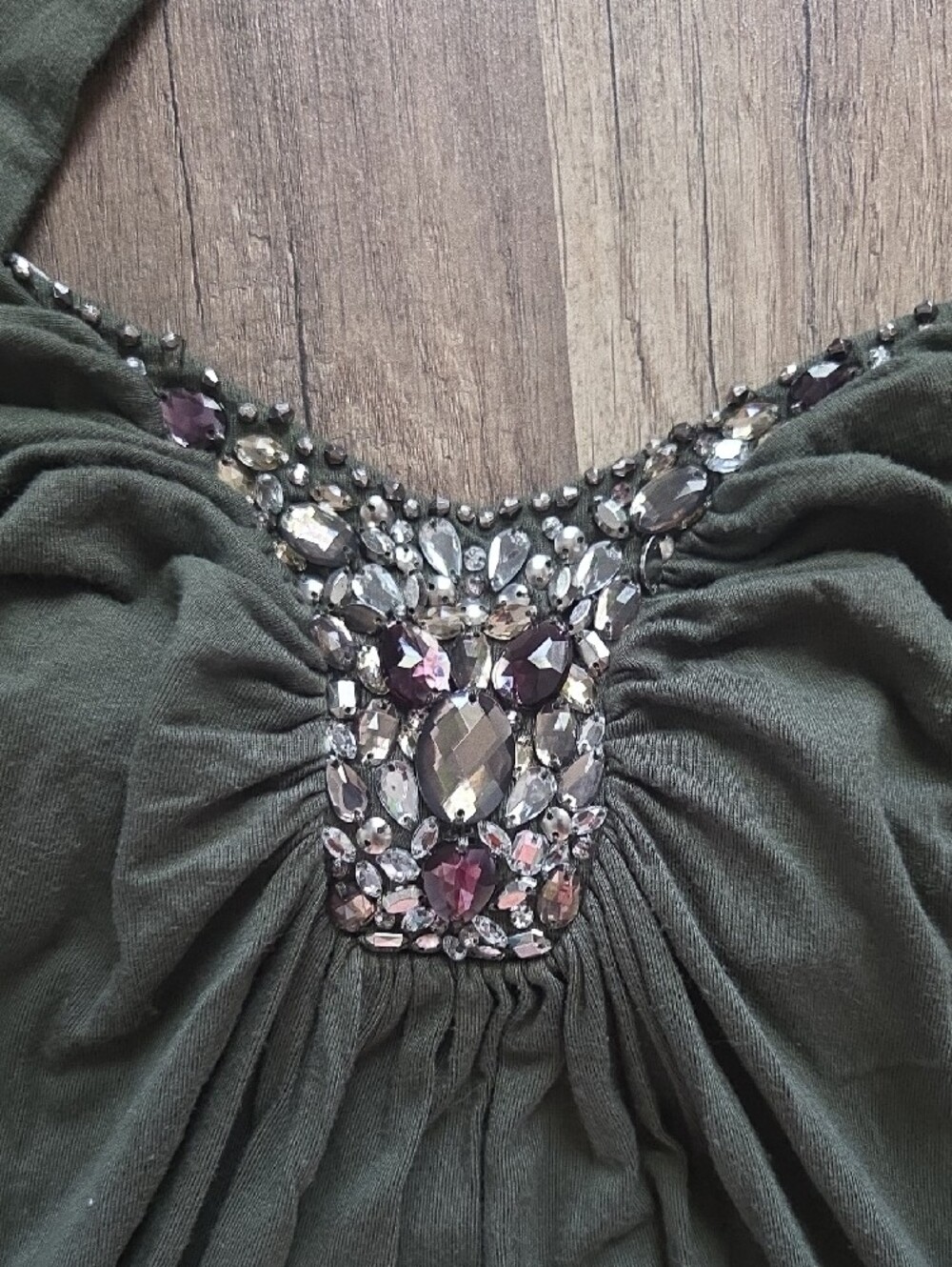 White House Black Market Olive Green Jeweled Halter Tank Y2k - Picture 2 of 7